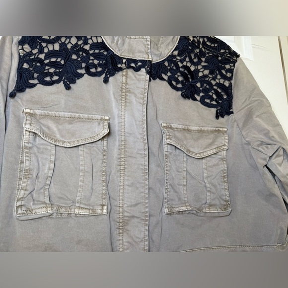 Gap Utility Jacket Khaki Women’s XL Black Lace Full Zip Draw String Belt EUC - Picture 4 of 11